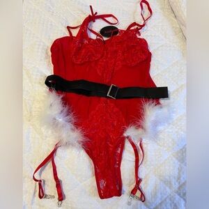 AVID LOVE Santa Christmas Lingerie 3XL Red Teddy Lace Sheer Bodysuit